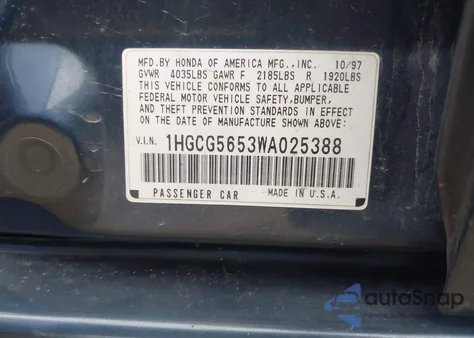 1998 Honda Accord Ex from USA, damaged, VIN 1HGCG5653WA025388
